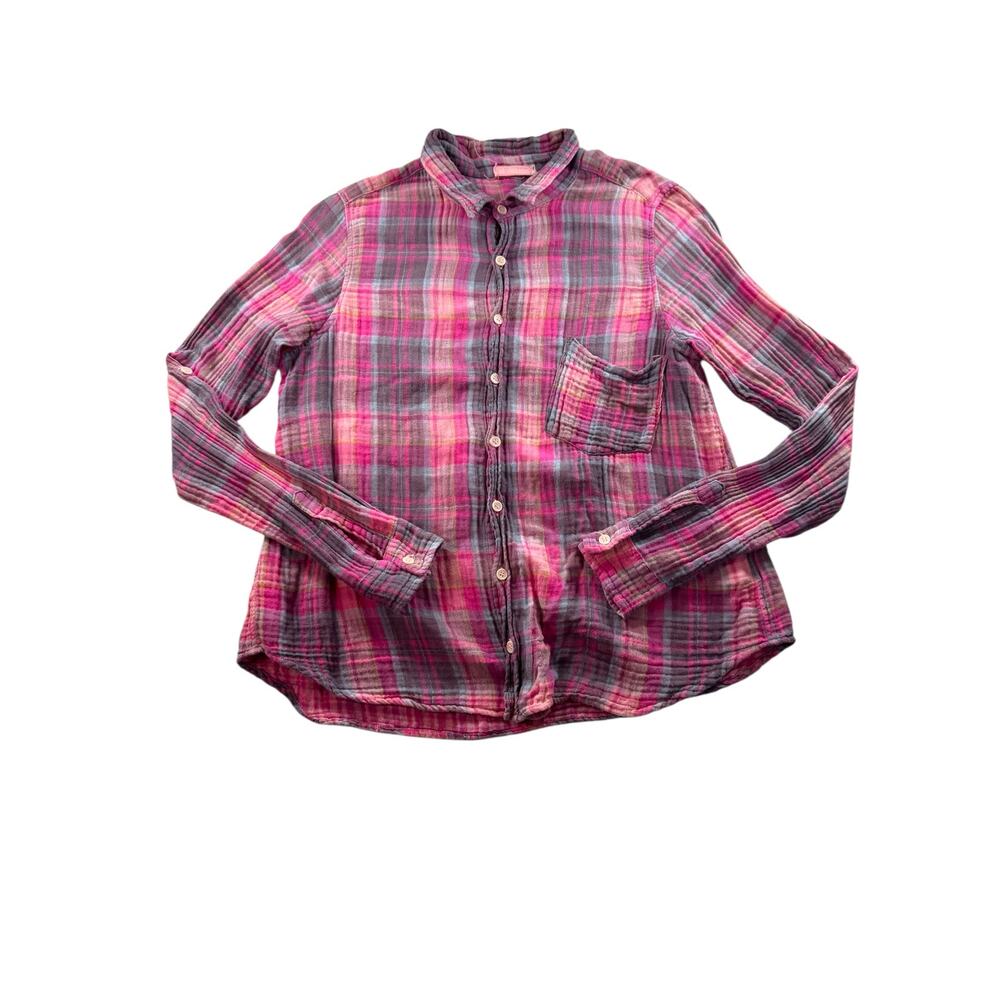 CP Shades Long Sleeve Button Up Size M Pink Plaid Gauzy Cotton Boho